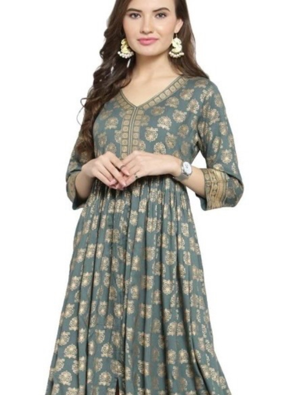 India Boutique Green Dress with Gold Accents